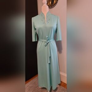 Vintage 70s Mint Green Midi Dress